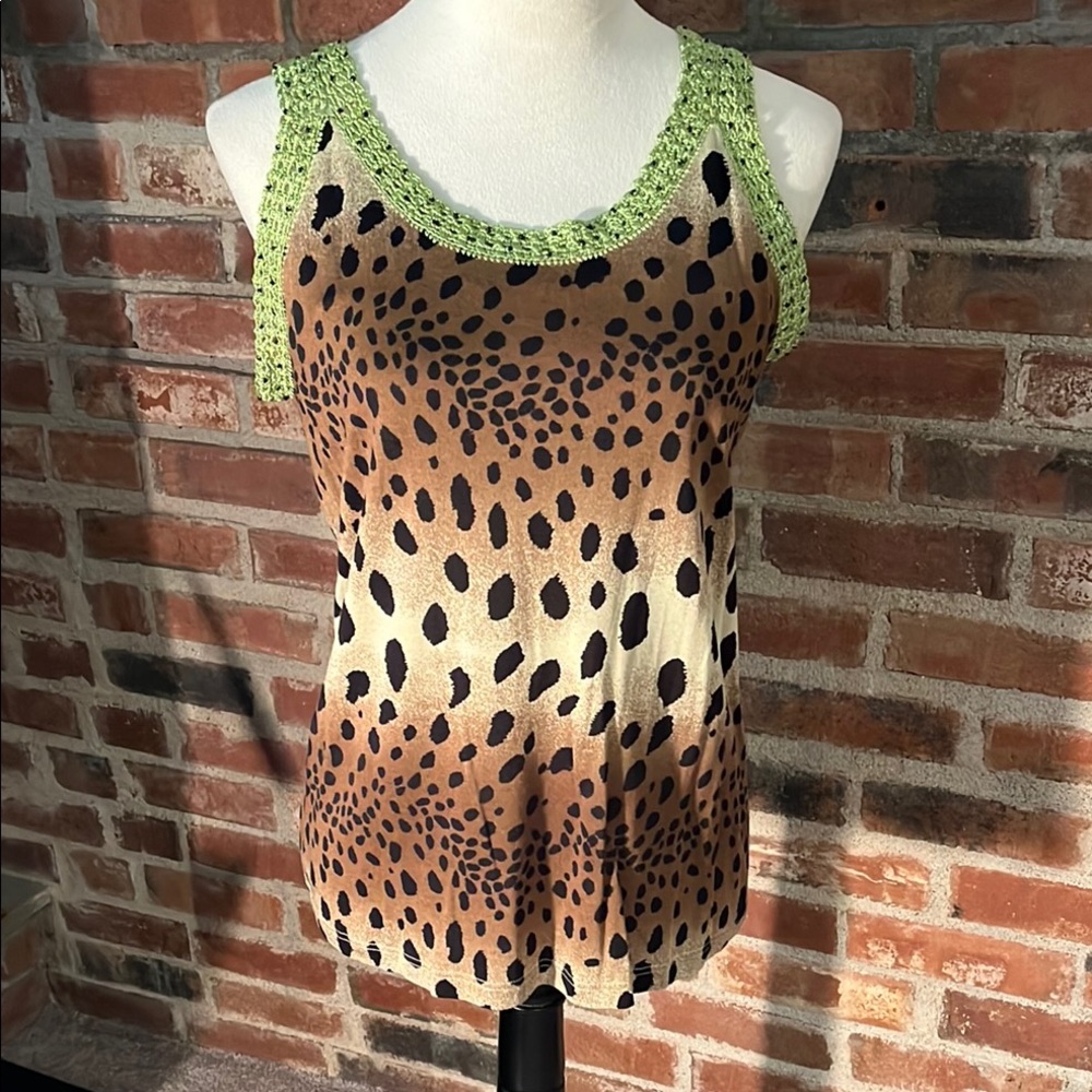 Lynn Ritchie Leopard Print Tank Top with Green Accents